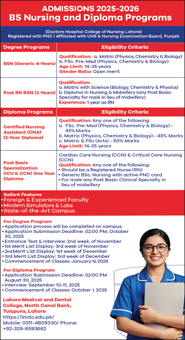Admission Open in Lahore Medical & Dental College Lahore